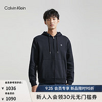 Calvin Klein  Jeans男士简约刺绣抓绒拉链开襟连帽卫衣40QM434 BAE-太空黑 M