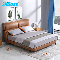HiBoss 皮艺床头层牛皮双人床软包靠背大床现代简约婚床主卧床单床