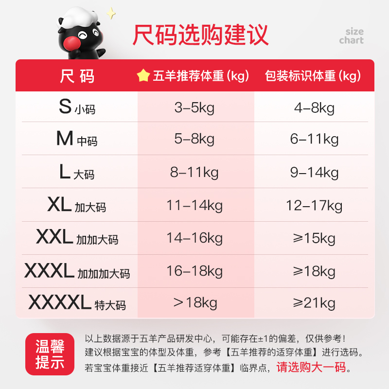 FIVERAMS 五羊 薄薄芯成长裤婴儿纸尿裤超薄拉拉裤S-3XL码6片