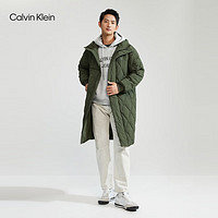 Calvin Klein  Jeans男士简约印花长款轻暖鸭绒菱形格羽绒服J324340 LDD-橄榄绿 S