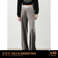 太平鸟女装 高腰气质丝绒直筒裤20垂感温暖黑色休闲裤 灰色 S