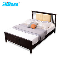 HiBoss 简约单人床现代中式实木床公寓卧室床浅黄色软靠 单床1.2米