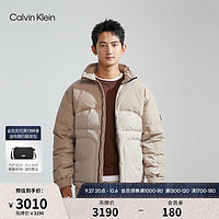 Calvin Klein  Jeans男士暗格纹拼接魔术贴袖口立领鸭绒羽绒服J324430 PED-奶茶咖 M