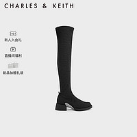 CHARLES&KEITH时尚粗跟弹力过膝长靴女CK1-90920131 DARK GREY深灰色 35