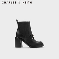 CHARLES&KEITHSL1-91900006时尚金属粗高跟切尔西靴女 Black黑色 34