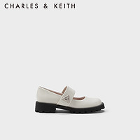 CHARLES&KEITH一字带圆头金属饰玛丽珍鞋女鞋单鞋女CK1-70381010 粉白色Chalk 35