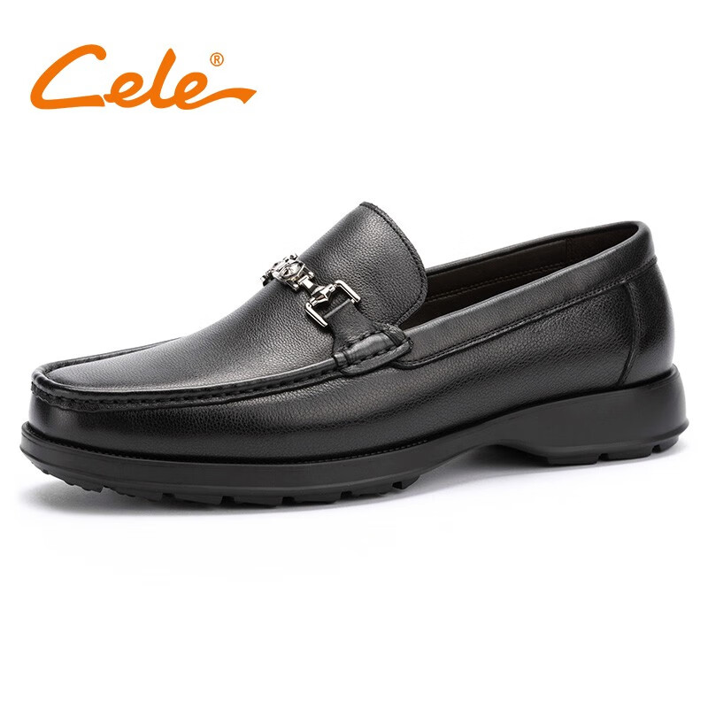 策乐（CELE）男士商务皮鞋秋季舒适轻便经典男鞋正装低帮圆头套脚一脚蹬 黑色 38