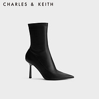 CHARLES&KEITH尖头细高跟拉链短靴瘦瘦靴女CK1-90360386 Black黑色 37