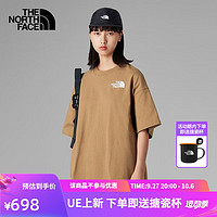 北面（The North Face）UE先锋系列设计女重磅绣标纯棉五分袖T恤83PN 173/棕色 M/160
