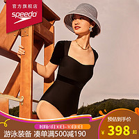 小黑裙系列礼服前胸设计性感露背温泉 短袖女士连体泳衣 黑色 34