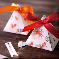 中國風紅色金魚喜糖盒 韓式大紅色結婚禮盒 創意水彩手繪婚慶紙盒