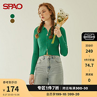 SPAO 女士毛衣秋季新款小翻领拉链高腰短款开衫SPCKB49I03