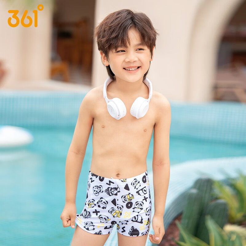 361°儿童泳衣男童泳裤季中大童宝宝游泳裤专业游泳装备 黑白熊猫 6码 身高85-100cm体重13-20斤