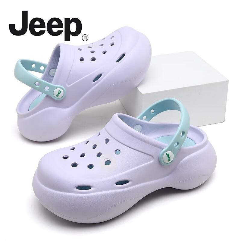 Jeep吉普包头凉鞋女季厚底增高外穿防滑休闲沙滩洞洞鞋 紫色 39/40