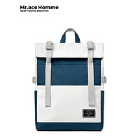 Mr.ace Homme 背包男撞色书包15英寸大容量电脑包学生双肩包女潮旅行包 黛蓝色