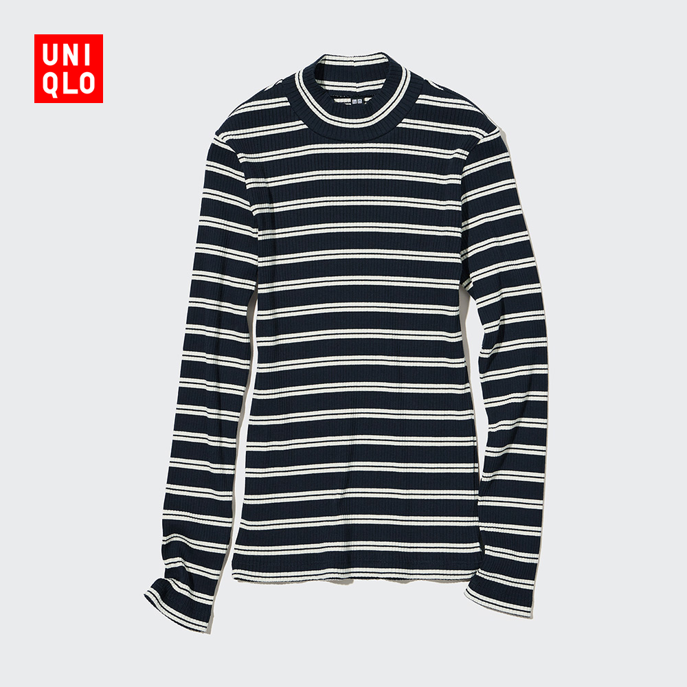 UNIQLO 优衣库 女装 罗纹条纹高领T恤(长袖半高领打底衫内搭) 457187
