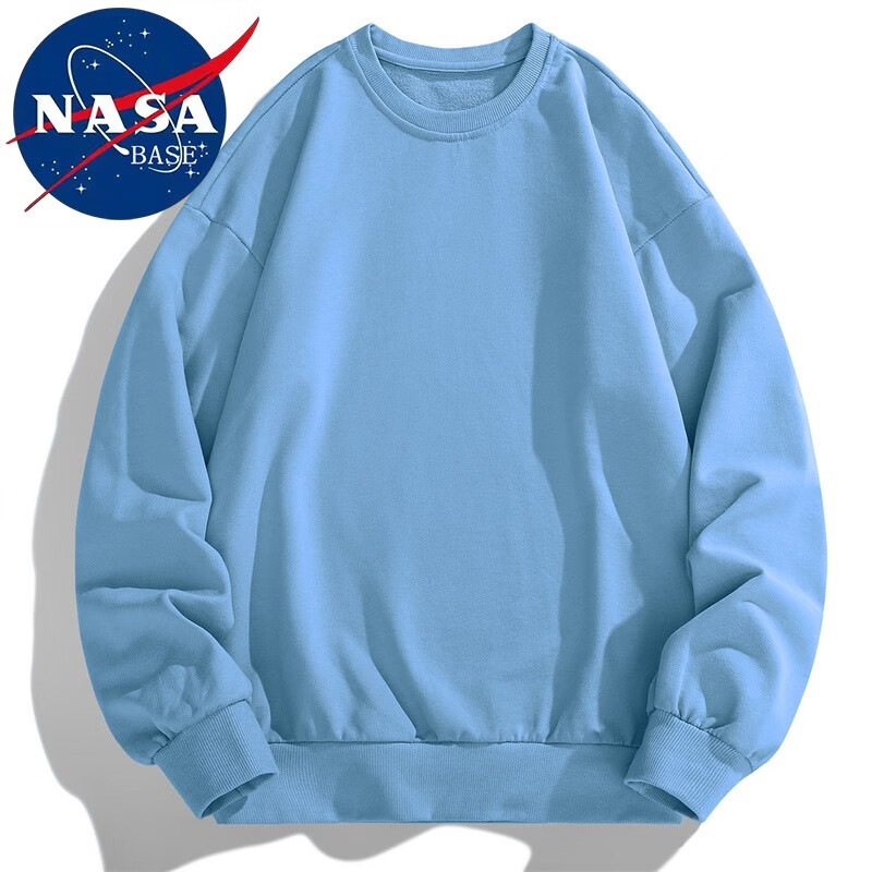 NASA BASE联名卫衣男秋冬季潮流纯色青少年圆领长袖t恤上衣服 WY00牛仔蓝（常规款） M（90斤-110斤）