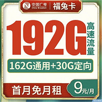 China Broadcast 中國廣電 福兔卡 9元月租（162G通用流量+30G定向）激活送20E卡