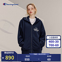 Champion 冠军休闲胶印logo开衫拉链连帽卫衣男女同款简约 藏青色 L