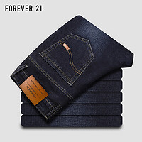 FOREVER 21 弹力牛仔裤男薄款宽松直筒裤子男士舒适休闲长裤 蓝黑色 34码