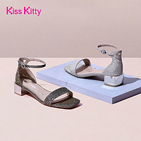 Kiss Kitty KissKitty女鞋夏季新款真皮软底洋气粗跟中跟2023高跟凉鞋女凉鞋