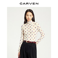 CARVEN 卡纷 女装22秋冬新品羊毛马戏团元素字母印花高领打底套头衫