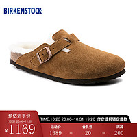 BIRKENSTOCK【】毛毛鞋外穿男女同款软木拖鞋Boston shearling系列 棕色窄版1001141 38