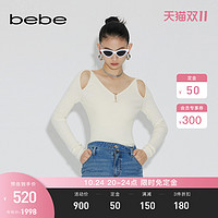 BEBE 尼奥贝贝 2023春夏系列露肩V领羊毛设计感针织上衣130504