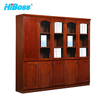 HiBoss 油漆文件柜组合玻璃门落地柜员工柜木质柜五门文件柜组合带锁