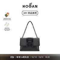 HOGAN女包冬H-BAG系列女士时尚百搭黑色铆钉单肩包 黑色 PZ