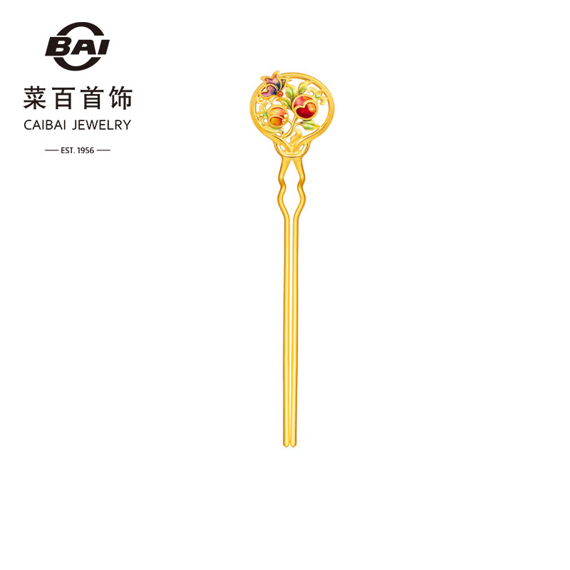 菜百首饰 黄金发簪 足金5D珐琅最美囍饰古风金钗国潮婚庆金簪子 计价 HJ 黄金发簪 约7.48g