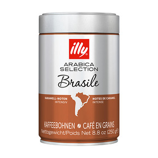 illy 意利 意大利illy意利巴西咖啡豆250g罐装中度意式阿拉比卡