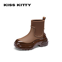 Kiss Kitty KISSKITTY秋季轮胎底复古圆头粗跟一脚蹬高帮切尔西靴