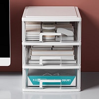 沃福友 桌面收纳盒办公室书桌文件收纳柜 白色支架+透明抽屉 小号3层