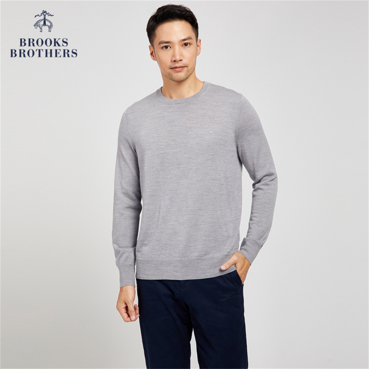 Brooks Brothers 男士春秋美式休闲圆领薄款针织毛衣