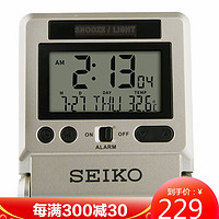 SEIKO日本精工时钟光传感器黑暗亮屏个性小巧便捷电子贪睡日历温度闹钟 QHL064S软金色