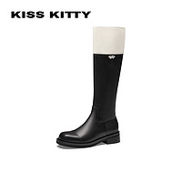 Kiss Kitty KISSKITTY2023秋冬长筒靴真皮粗跟厚底骑士靴老钱风瘦瘦靴女长靴