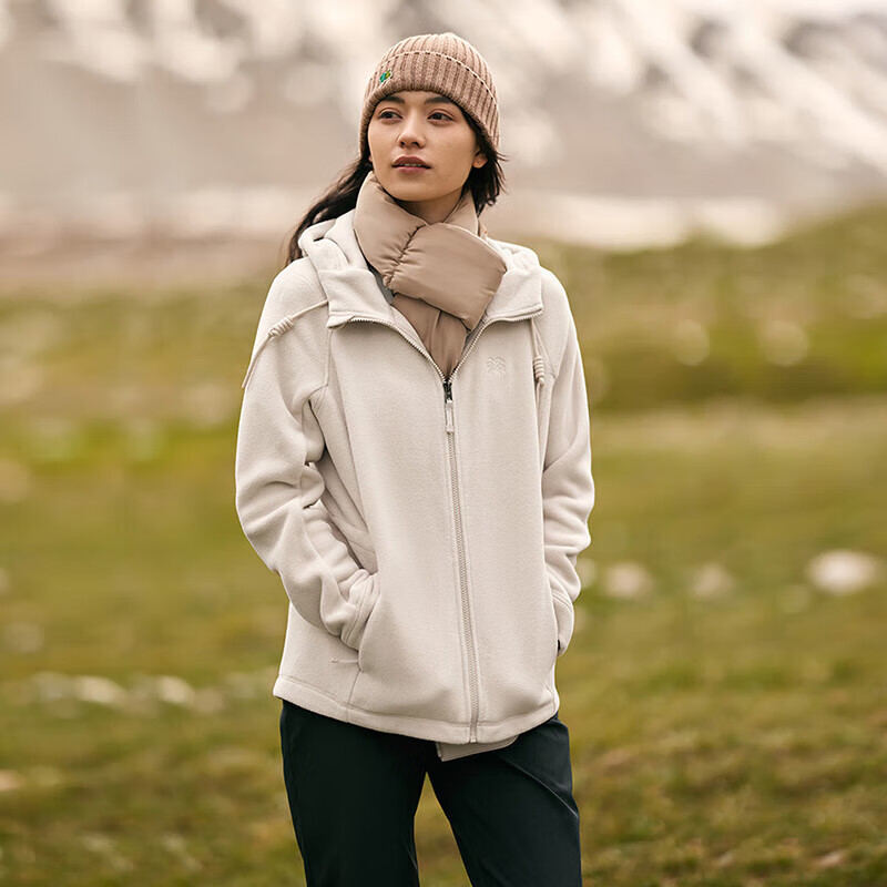 KOLON SPORT可隆抓绒衣女户外抓绒夹克徒步露营保暖上衣 灰褐GR 175/XL