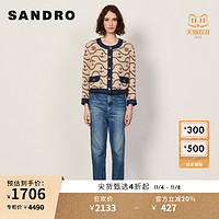 Sandro 春秋女装法式休闲印花牛仔拼接针织短款短外套SFPVE00633