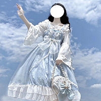 圣羅地奧 洛麗塔裙子成人洛麗塔裙學生全套Lolita裙子秋裝公主裙小蘿莉甜美 天藍色洛麗塔吊帶 均碼:適合75-120斤，身高148-168