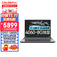 COLORFUL 七彩虹 将星X17AT 4060独显17.3英寸高色域2K屏游戏本大设计AI视频剪辑笔记本电脑 i7-12650H