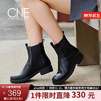 CNE 真适意 秋冬新款时尚休闲圆头套脚纯色低粗跟短靴女靴2T32302 黑色BKL 37