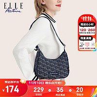 ELLE Active 潮流復古刺繡滿印腋下包女2023秋季新款時尚設計感小眾單肩包 牛仔藍