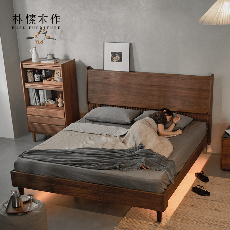 朴愫木作 PUSU FURNITURE/ 北欧实木床北美黑胡桃木家具双人大床原木日式现代简约
