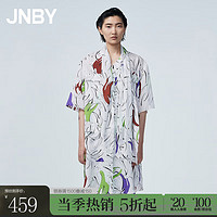 江南布衣（JNBY）夏季连衣裙宽松短袖印花开襟衬衫式裙子女5L3501400 199/白底多彩花型 S