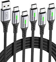 INIU USB C 充电器线，(1+1+2+2+3m) C 型 3.1A QC 3.0 快速充电，尼龙编织长手机充电器