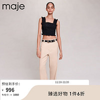 maje 2023秋季女装法式时尚花边黑色短T恤上衣MFPTO00899 黑色 T1