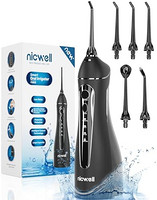 Nice Water Dental Flosser 无绳 适用于牙齿 - Nicwell 4 种模式*口腔灌溉拨片,适合家庭旅行(黑色)