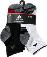 adidas 阿迪達斯 6 雙襪子鞋尺碼:L 3 歲 - 9 歲青少年緩震, 白色 / 灰色, 3-9