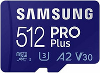 SAMSUNG 三星 PRO Plus microSD 存儲卡 + 適配器，512GB MicroSDXC，高達 180 MB/s，全高清和 4K UHD